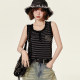 Girlhalo American retro hot girl suspender vest women summer striped star embroidered loose sleeveless top
