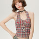 Girlhalo retro plaid halter neck sling for women in summer new slim sweet and cool hot girl underwear