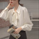 Lantern sleeve spring and summer bow shirt white commuting shirt women's French streamer design professional interview top