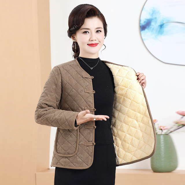 In autumn and winter, mother wears German velvet small cotton coat, thin and warm cotton coat, middle-aged and elderly women's cotton liner, loose cotton jacket
