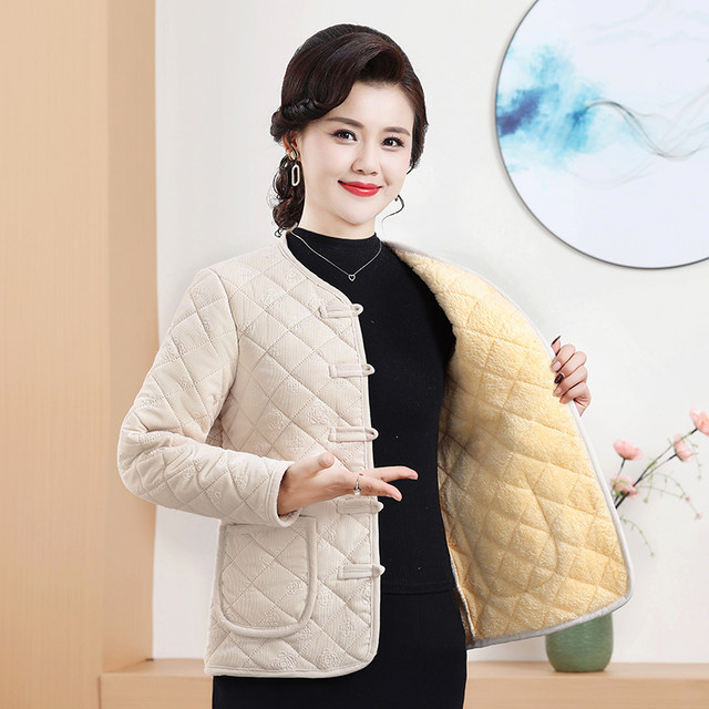 In autumn and winter, mother wears German velvet small cotton coat, thin and warm cotton coat, middle-aged and elderly women's cotton liner, loose cotton jacket
