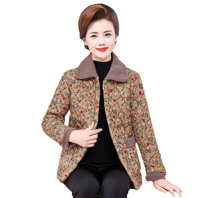 Autumn and winter new plus velvet thickened cotton coat women warm lapel middle -aged and elderly mothers pretend to be lightweight hair collar cotton jacket girl
