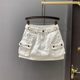 2024 autumn new models can adjust the waist retro -defense light work pocket pocket A -line hip -ray denim skirt women's tide