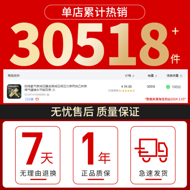 Anti-fall oxygen meter pressure reducing gauge pressure gauge full copper pressure reducing valve propane acetylene meter gas tank joint energy-saving double meter