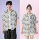 Western denim illustration plant forest forest series large-size short-sleeved shirt men's and women's European and American style design
