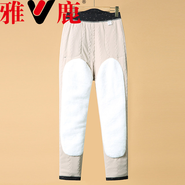 Yalu Mama's velvet thickened cotton pants winter high-waisted straight pants for middle-aged and elderly women's camel velvet cotton large size warm pants
