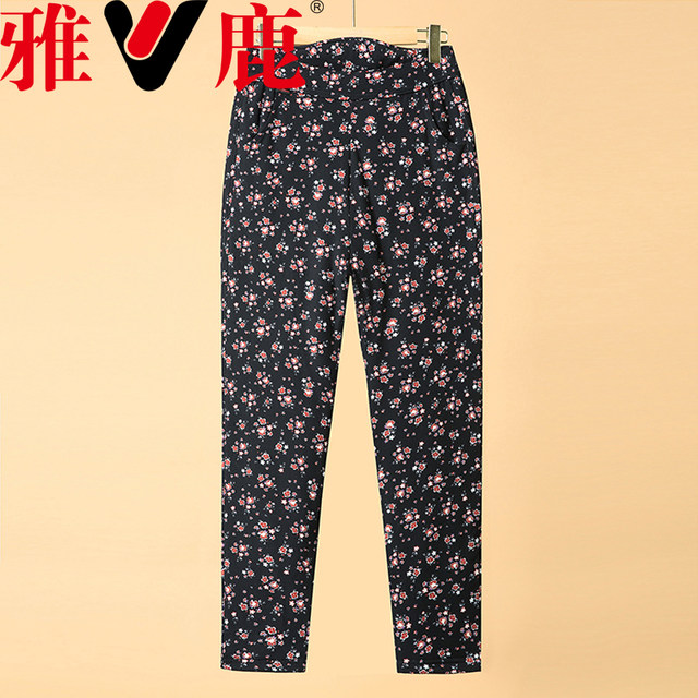 Yalu Mama's velvet thickened cotton pants winter high-waisted straight pants for middle-aged and elderly women's camel velvet cotton large size warm pants