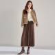 24 autumn and winter Ankela red pleated mid-length skirt commuting versatile high waist covering flesh to make you look thin and pleated skirt 15886
