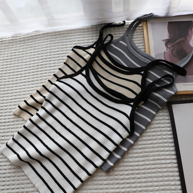 
Universal inner wear 2025 new Korean style striped suspender knitted base anti-exposure top 9945 Qiangming women's clothing