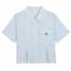 Blue lace striped waist design sense short -sleeved shirt, large size fat MM, thin shirt 63458 strong women's clothing
