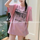 Light gray T-shirt for women's summer loose short-sleeved 2025 new large version base T-shirt casual round neck printed top