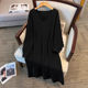 300Jin [Jin is equal to 0.5kg] Extra large size knitted bottoming dress for women in autumn and winter 200 fat mm plus fat loose slimming with coat and long skirt