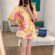 Pink gradient short-sleeved T-shirt for women 2025 new summer American tie-dye design niche trendy brand loose top