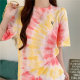 Pink gradient short-sleeved T-shirt for women 2025 new summer American tie-dye design niche trendy brand loose top
