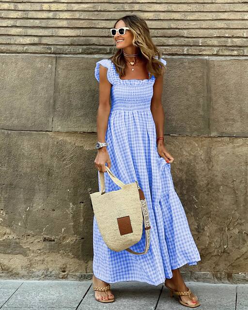 Cross -border independent station Amazon Europe and the United States on the streets of summer women's clothing grid strands
