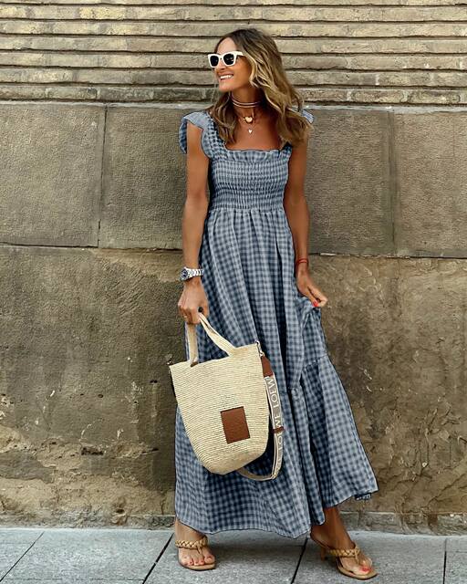Cross -border independent station Amazon Europe and the United States on the streets of summer women's clothing grid strands
