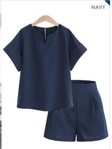 Summer fashion hot selling new European and American style plus fat plus size women's fat MM short-sleeved top shorts two-piece set