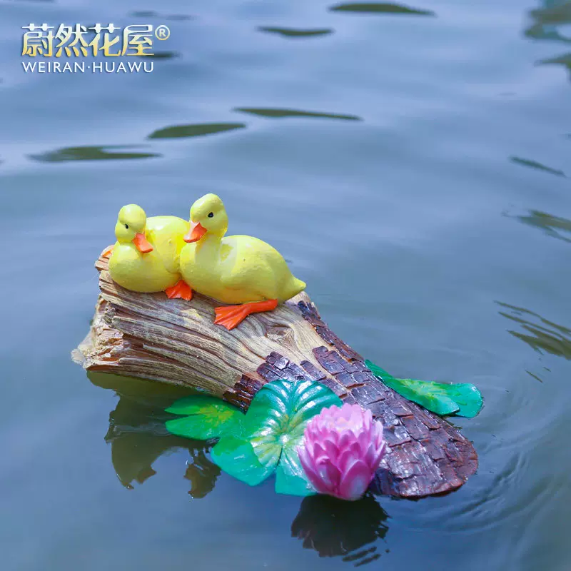 花园装饰庭院创意水缸鱼池装饰造景睡莲假山景观浮水鸭子摆件