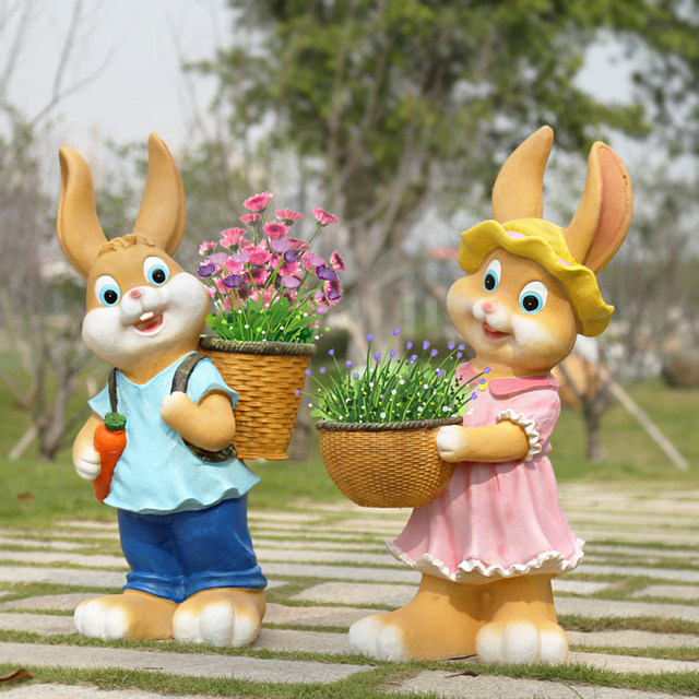 Garden courtyard creative resin large cartoon sculpture succulent decorative flower pot pot garden garden gardening rabbit decoration landing
