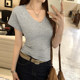 Korean 2025 summer new V-neck rag shoulder slim short-sleeved T-shirt for women's versatile top white cotton shirt