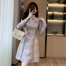 Purple cheongsam leading national style womenswear with thin waist New Chinese dress advanced sense of autumn and winter new 2023