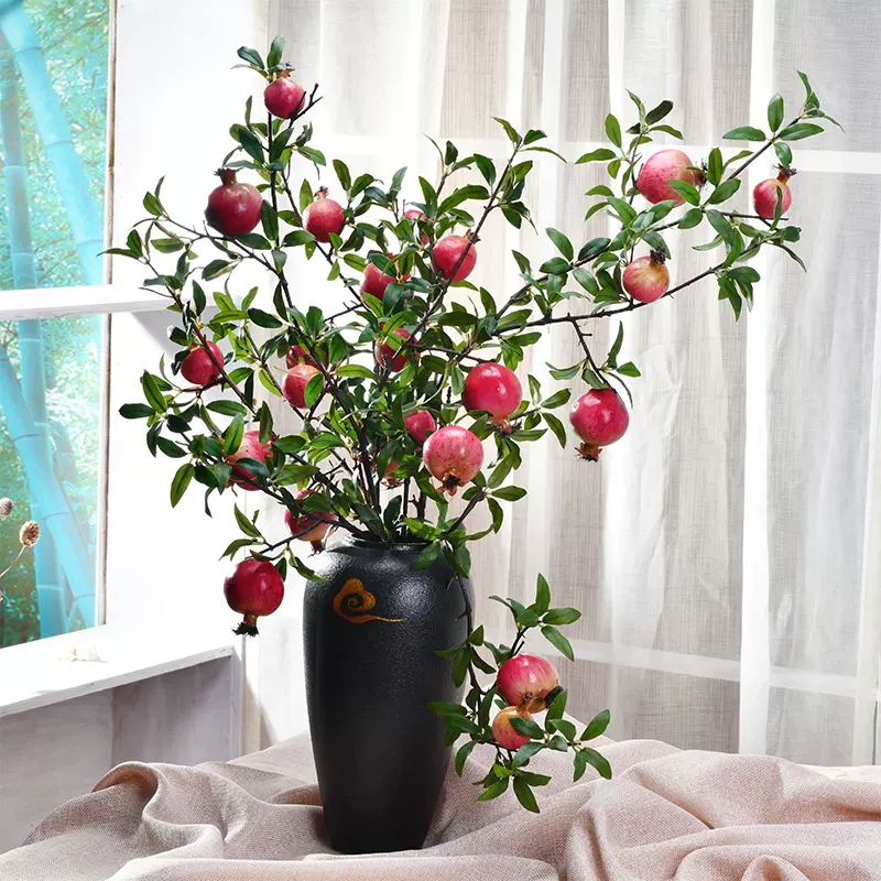 中式仿真石榴果石榴枝浆果花艺插花粗陶花瓶室内家居软装饰 中式仿真石榴果石榴枝浆果花艺插花粗陶花瓶室内家居软装饰