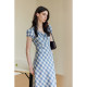 HeyDress French V-neck Plaid Dress Women's Summer 2025 New Retro Printed Slim Slim Skirt