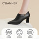 
Qianbaidu Sheepskin Nude Boots Autumn Fashion Single Shoes Pointed Toe High Heels Genuine Leather Commuting Thick Heel Fashion Women's Shoes