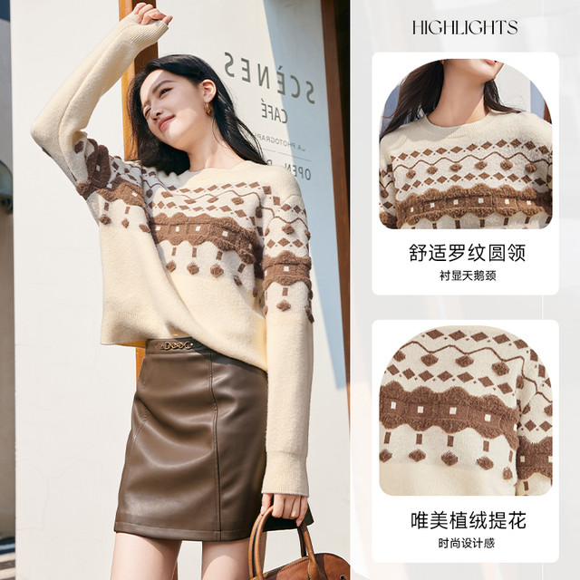 French round neck sweater female thin version 2024 winter new slot tender breeze small fed