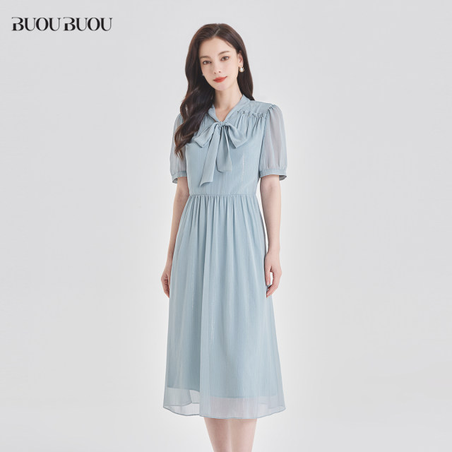 French bow streamer bead dress for women 2024 summer new BuouBuou