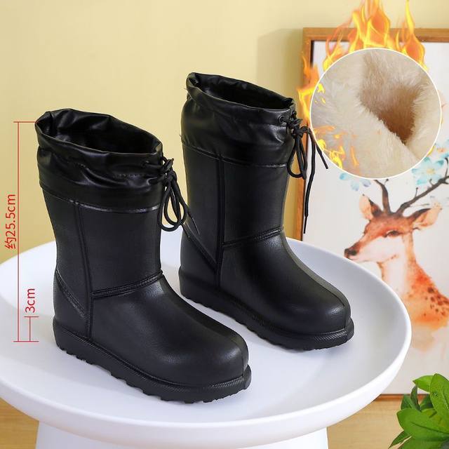 New winter plus velvet warm outdoor waterproof snow boots women's boots non-slip flat sole medium cylinder thickened cotton shoes cotton boots