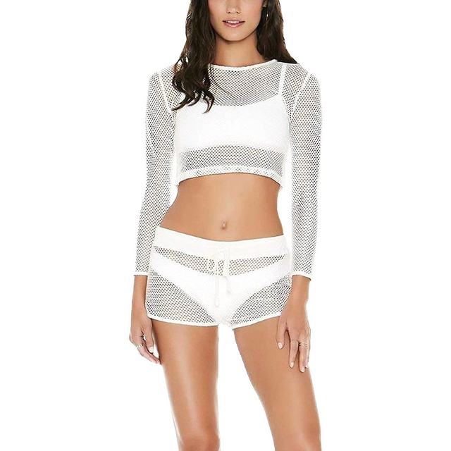 Self -operated L Space women's Sarah white long -sleeved sewn melting net cloth short top -white [white [
