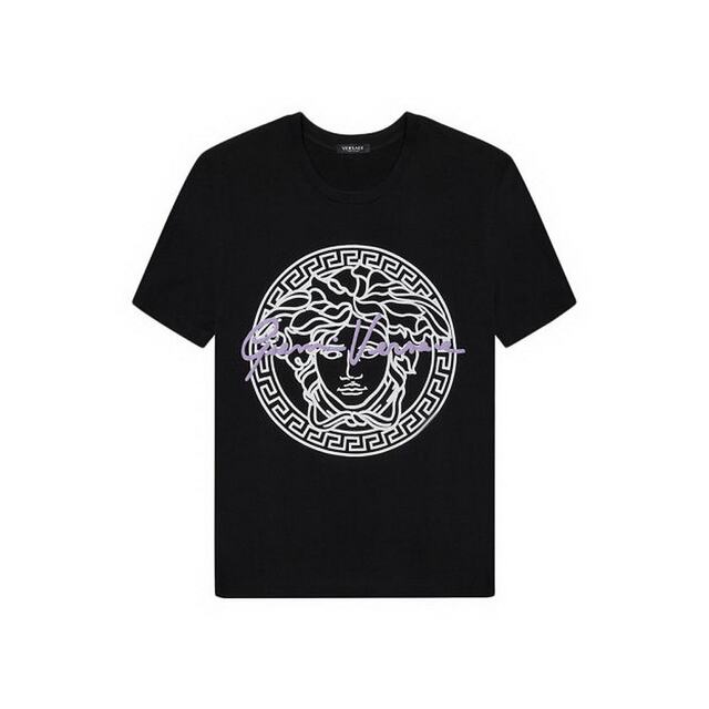 Hong Kong Direct Mail Versace Verser/Women's Black Merdustus pattern round neck fashion versatile short -sleeved T -shirt
