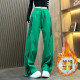 American style contrasting velvet thickened striped sweatpants women's autumn and winter drape casual pants loose straight paratrooper wide leg pants