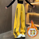 American style contrasting velvet thickened striped sweatpants women's autumn and winter drape casual pants loose straight paratrooper wide leg pants