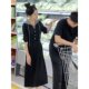 Autumn new women's fake two pieces of stitching long -sleeved dress women's casual temperament, waist, thin middle long skirt