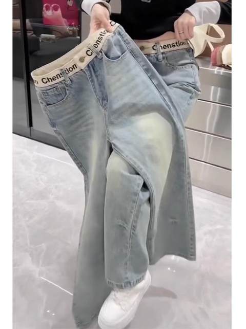 Narrow version straight jeans for women 2025 new summer slimming floor pants large size versatile embroidered wide-leg pants