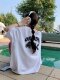 Cartoon printing pollen pink short -sleeved T -shirt female ins in summer half -sleeved leisure, loose, lazy style wild top