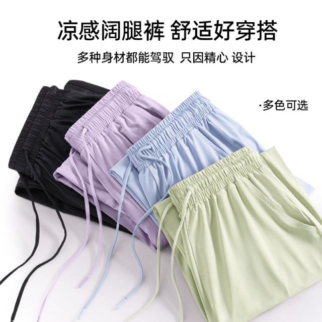 Snow Flying Sunscreen Pants for Women Summer Thin 2025 New Sports Lightweight Women's Pants Women's Ice Silk Wide Legs Pants PC