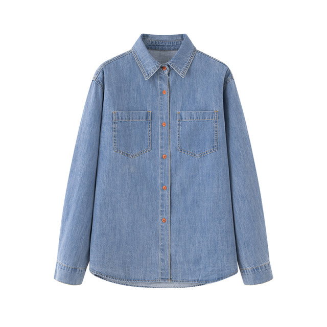 Drawwind denim shirt for women 2025 new small autumn casual loose versatile long-sleeved shirt
