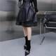 Sewed skirt 2025 autumn new genuine leather high waist leather skirt sheepskin tulle skirt black mid-skirt slim skirt