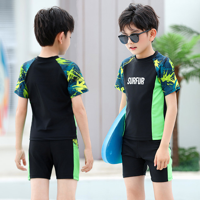 Children's swimsuits, boys' swimming trunks, teenagers quick-drying split training swimsuit set small, medium and large children's hot spring swimsuit