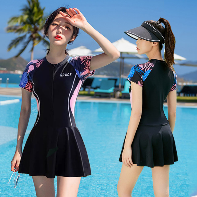 Women's swimsuit summer new ins style fairy style conservative belly-covering slimming hot spring large size skirt split swimsuit