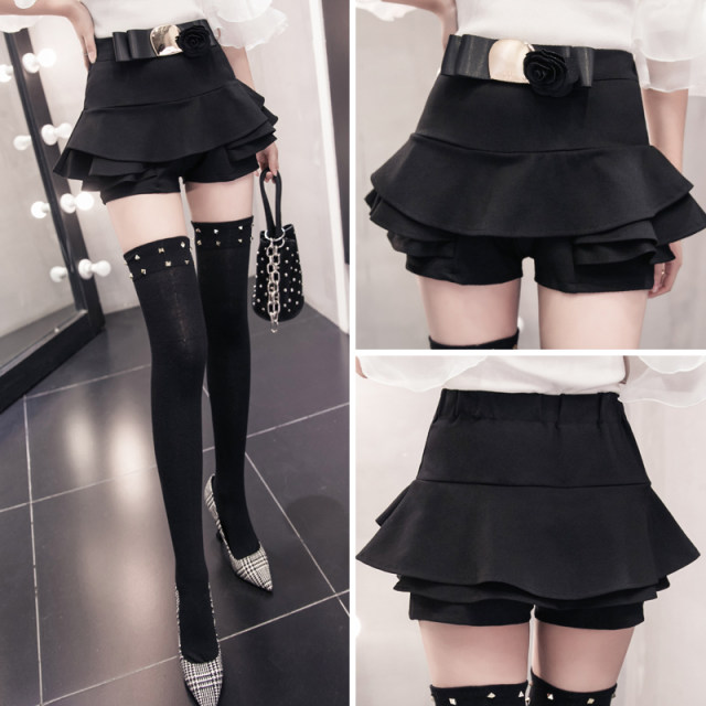 Ruffled cake skirt for women in spring and summer versatile slim and anti-exposure A-line miniskirt elastic waist pleated skirt pants