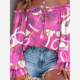 European and American vacation -style top spring and summer women's sexy shoulder -shaped collar shirts lace -up printed long -sleeved shirt
