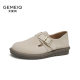 
Gomeki leather Birkenstock shoes for women 2025 spring new round toe retro flat sole one-foot heel half-tugging shoes