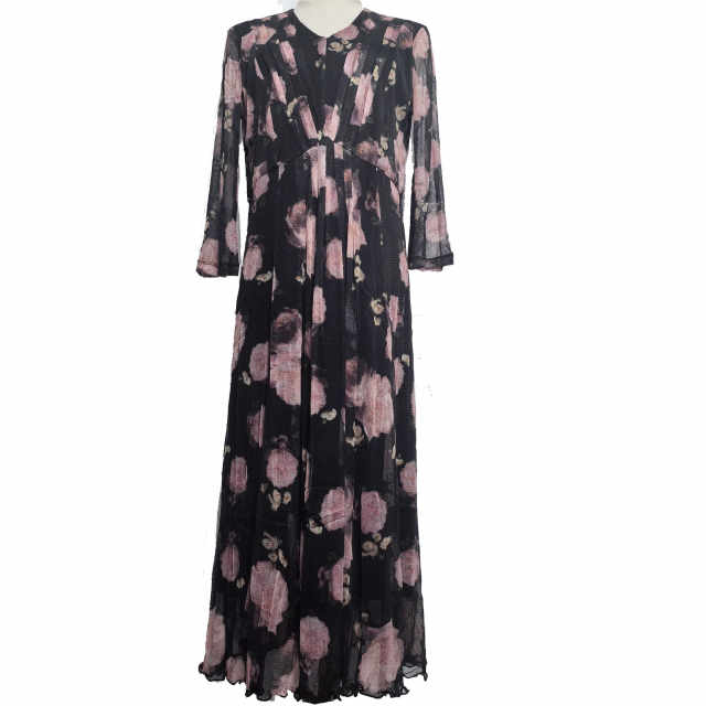 Nj mulberry silk screen eye V -neck cuff dressing mid -long skirt A -line skirt 5012 Mom is elegant
