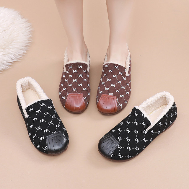 Winter old Beijing cloth shoes female cotton shoes fashion plus velvet warm mothers shoes non -slip bean shoes hair shoes

