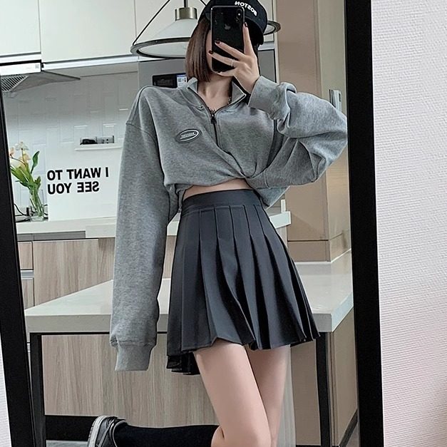 Black half-body pleated skirt for women in summer versatile high waist fat mm large size slim casual jk anti-exposure short skirt for women

