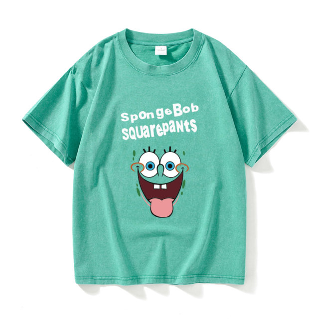 Cartoon SpongeBob Pai Big Star T-shirt Short Sleeve Black Clothes for Women and Men Round Neck Large Size Loose Summer Couple Outfit